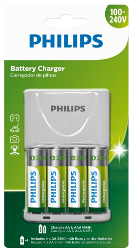 Philips CARREGADOR PHILIPS DE PILHA AA E AAA INCLUI 4 PILHAS AA