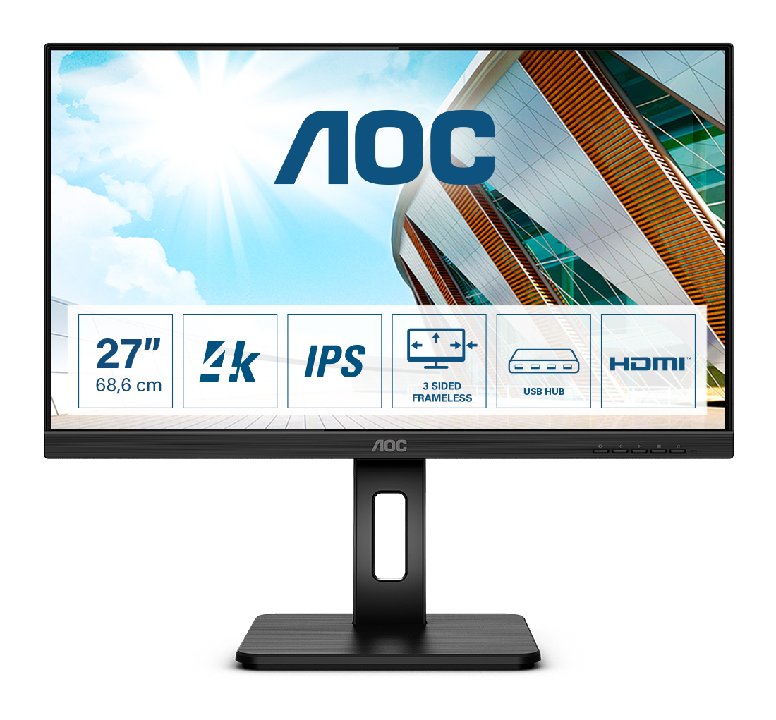 Monitor AOC 27" 4K IPS 60Hz 4ms Pivot Ajuste de Altura