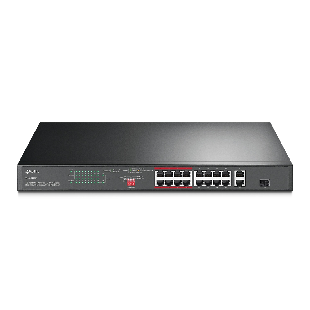 Switch Tp-link Omada 19 PTS nao Gerenciavel 16P Fast Poe+ 2P Gigabit 1P SFP TL-SL1218P