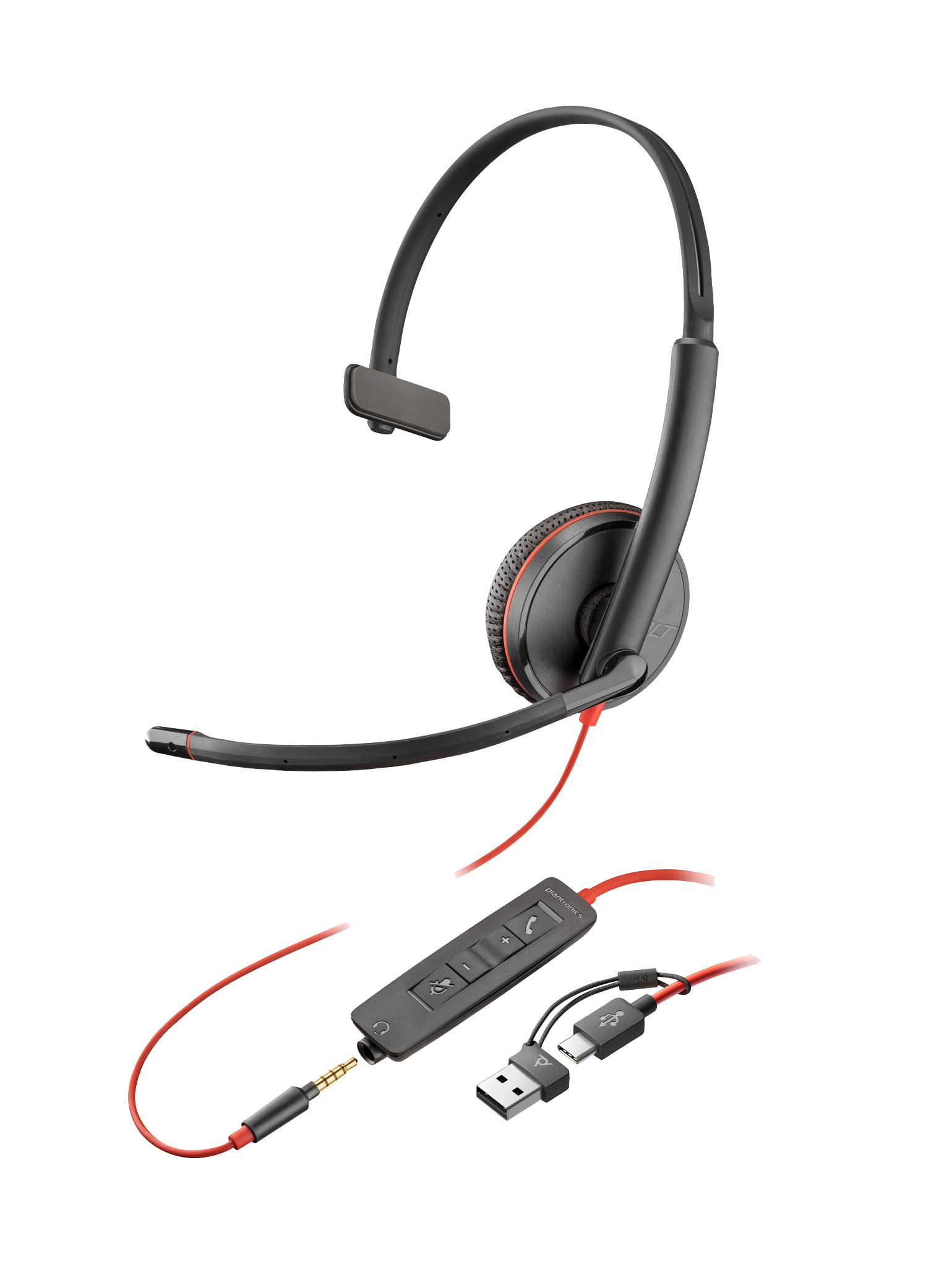 Poly HEADSET POLY BLACKWIRE 3215 MONO USB-C+USB-A ADAP 35MM