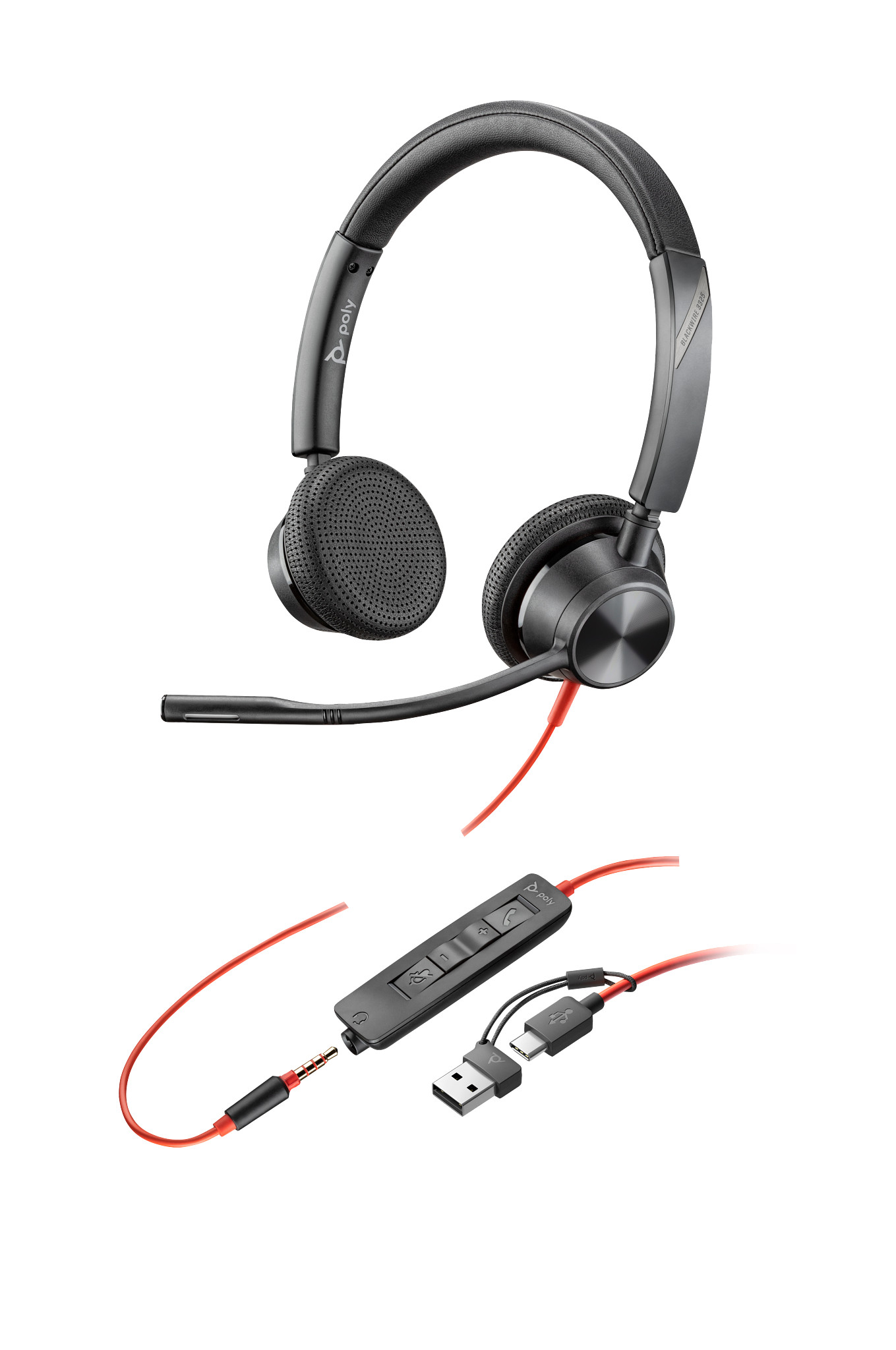 Poly HEADSET POLY BLACKWIRE 3325 STEREO USB-C/ADAP.USB-A 3.5MM