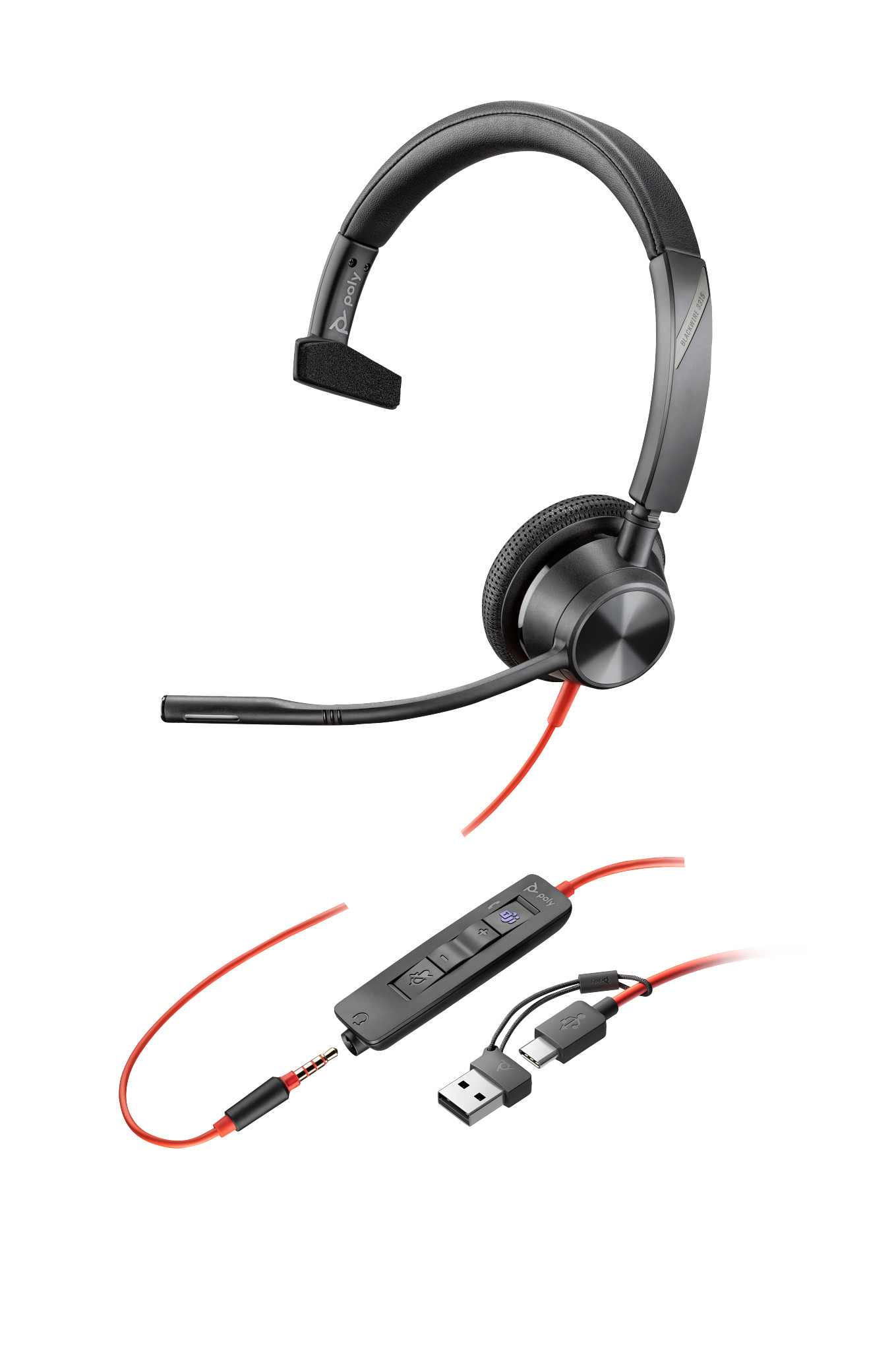 Poly HEADSET POLY BLACKWIRE 3315 MONO USB-C/ADAP.USB-A 3.5MM TEAMS