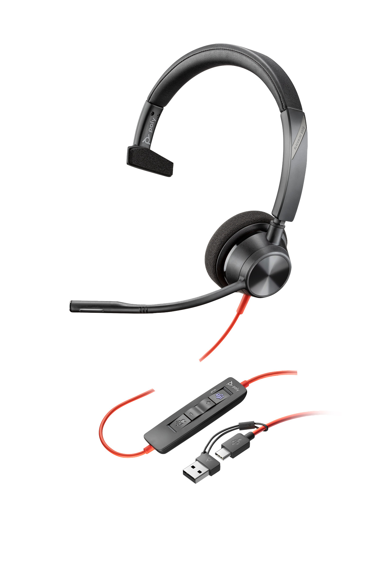 Poly HEADSET POLY BLACKWIRE 3310 MONO USB-C ADAP.USB-A TEAMS